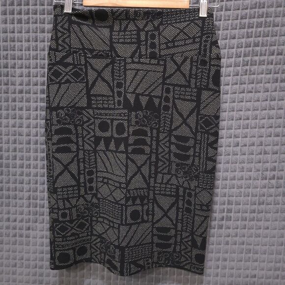 Black Stretch Comfort Pencil Skirt Sm 28-30W Knee Length Geometric Office Career - Picture 5 of 12